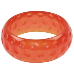 Bakelite Bracelet Bangle Transparent Pink Watermelon Color Polka Dots Carving