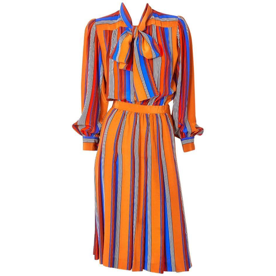 Yves Saint Laurent Rive Gauche Silk Stripe Day Dress