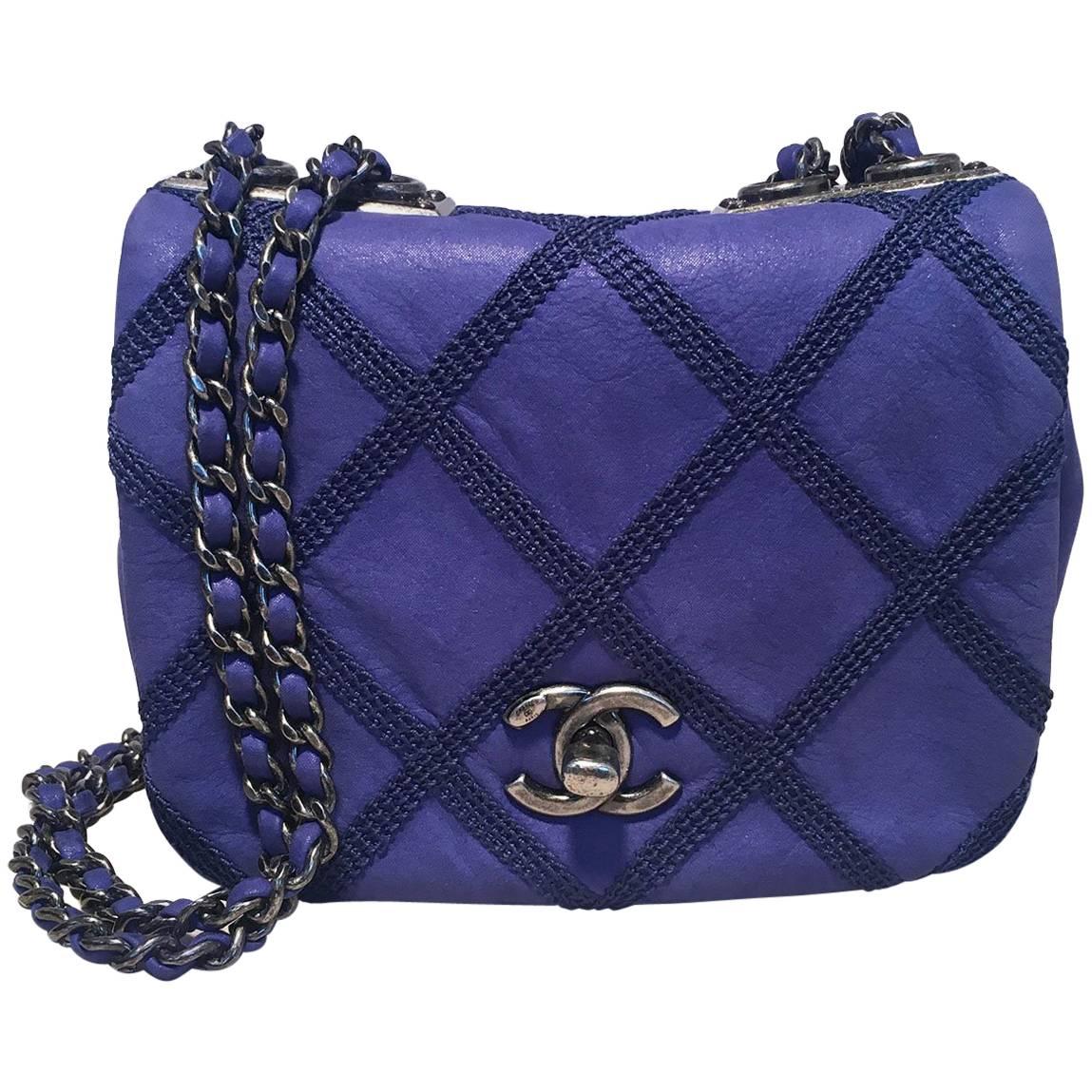 Chanel Electric Blue Topstitch Small Classic Flap Shoulder Bag 