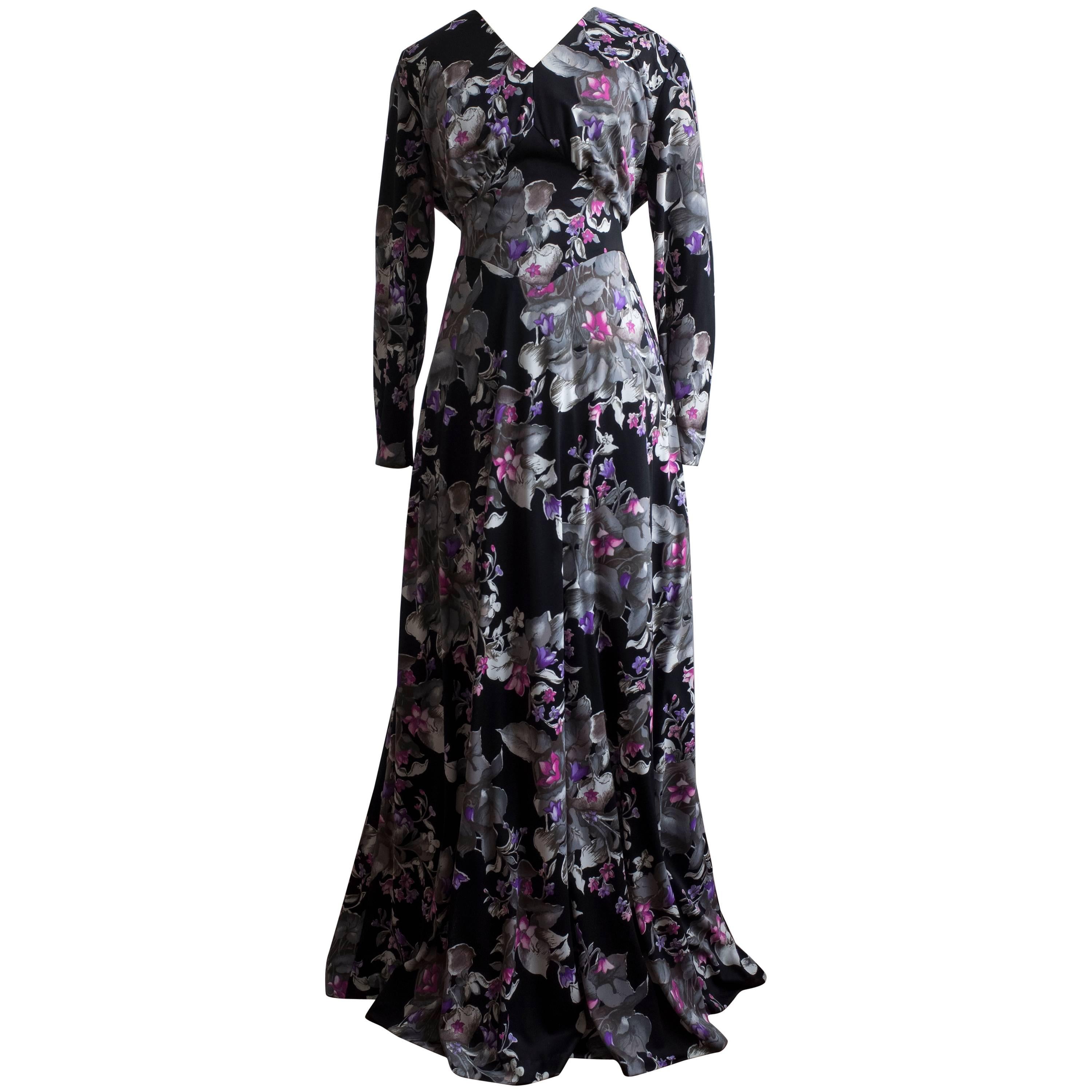 1960s Floral Print Gown For Sale