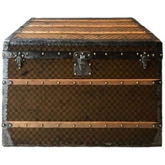 LOUIS VUITTON Vintage 'Universal Exhibition' Trunk in Checkered Brown Canvas