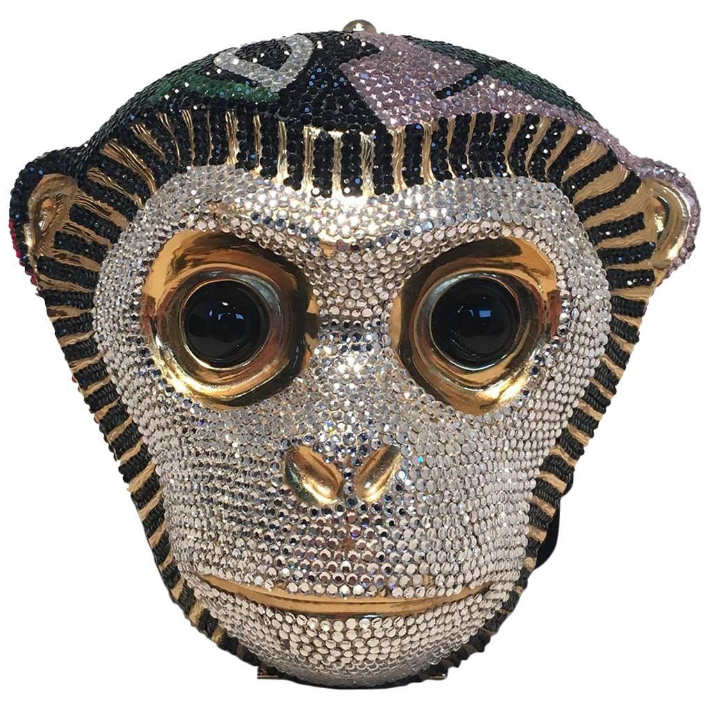 Judith Leiber Swarovski Crystal Monkey Head Minaudiere Evening Bag