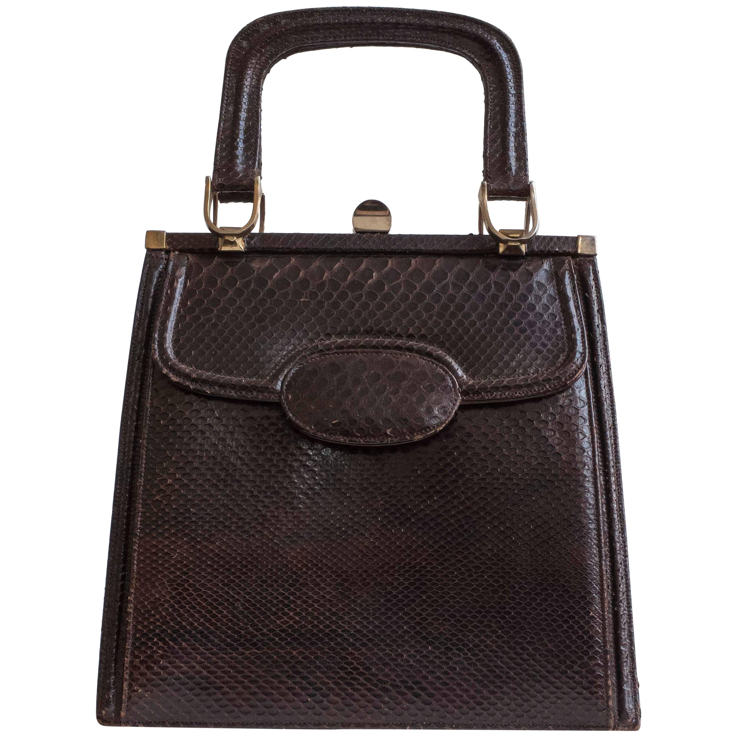 Leather Top Handle Vintage Bag / Purse, 1950s  For Sale