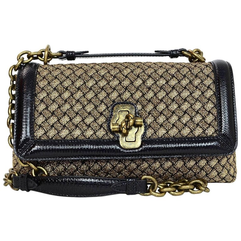 Bottega NEW 2018 Gold/Black Intrecciato Woven Olimpia Knot Bag For Sale at 1stDibs