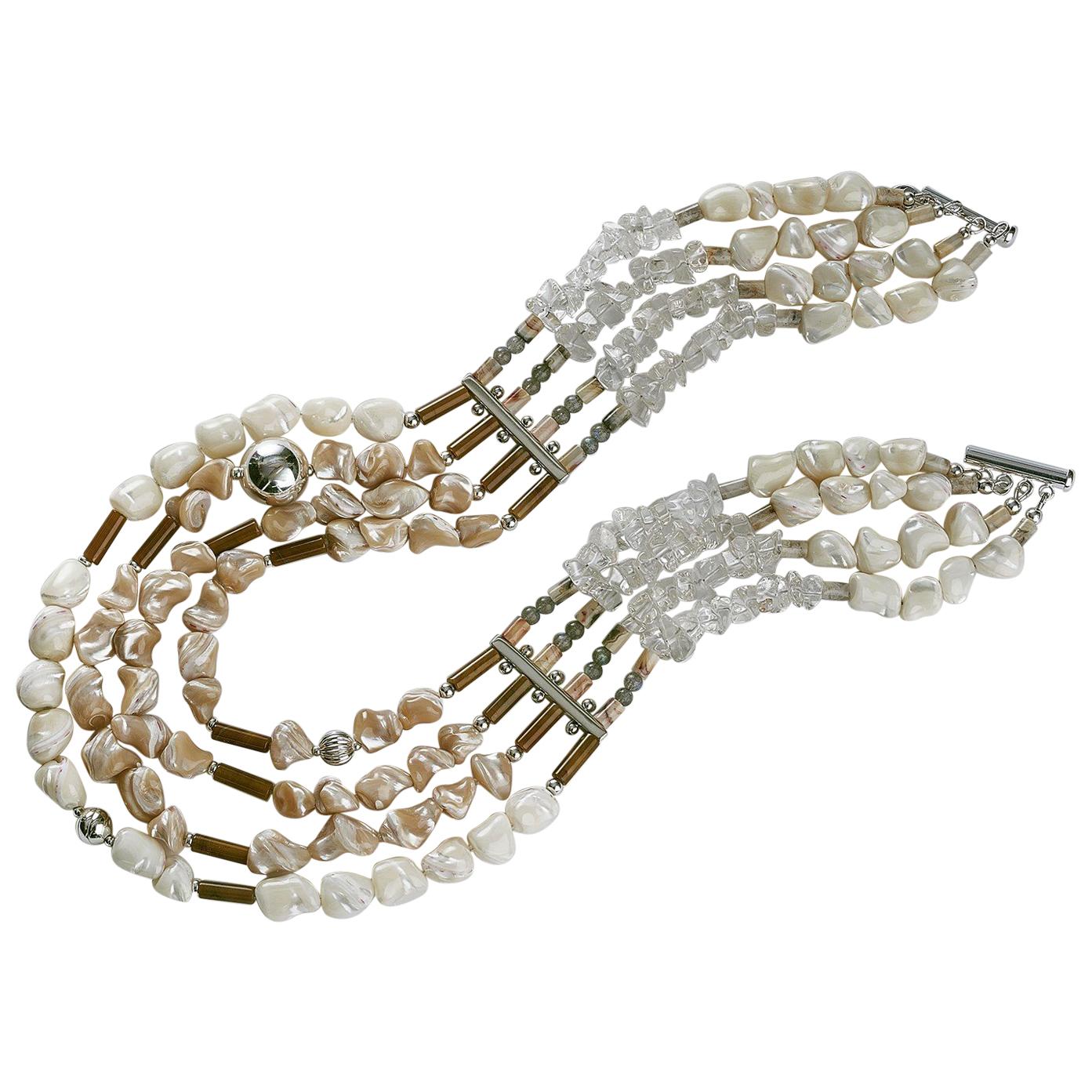 Rock Lily ( NEW ) Mother-of-Pearl Nugget Crystal Onyx Bead Layered Necklace For Sale