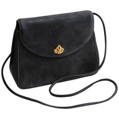 Vintage Asprey London Shoulder Bag Convertible Clutch Black Suede Leather 70s