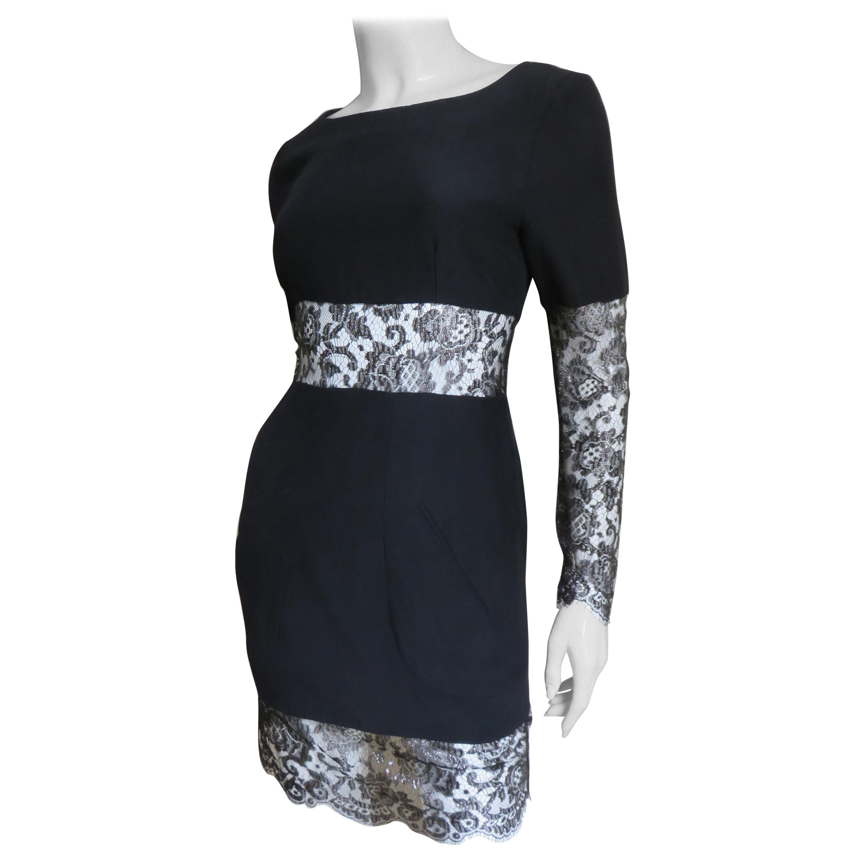 Karl Lagerfeld Silk Dress with Lace Cut outs For Sale