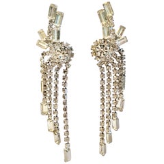 60'S Monumental Weiss Style Silver & Swarovski Crystal "Chandelier" Earrings