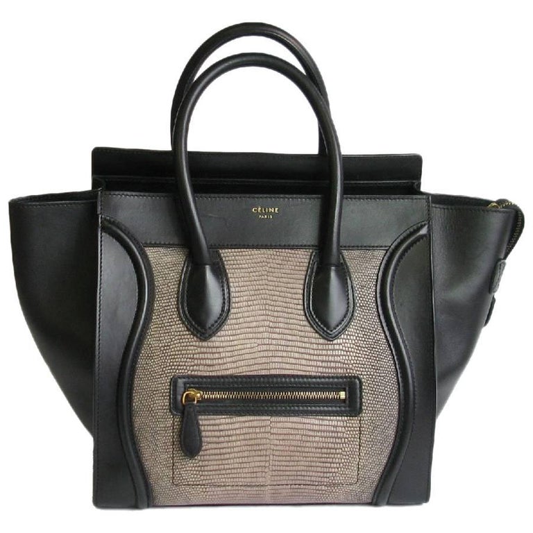 Celine Rare Luggage Bag Mini Model In Black Leather And Lizard