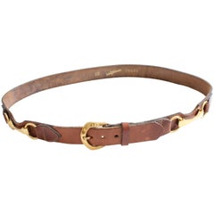Saks Fifth Avenue Belt Saddle Leather Brass Horse Bit Equestrian Sz 30 1970s
