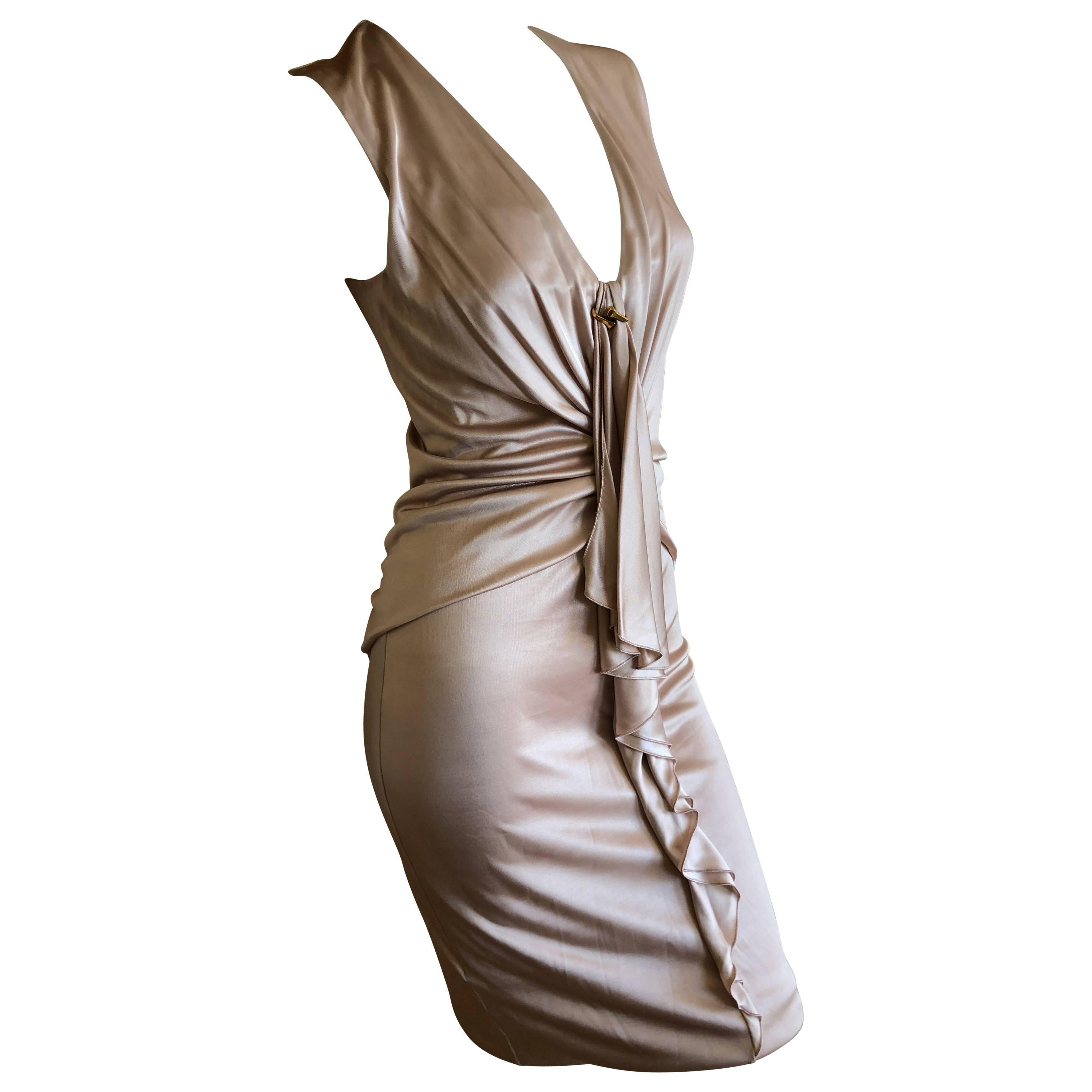 Gucci by Tom Ford Rose Gold Gathered Sleeveless Cocktail Dress For Sale