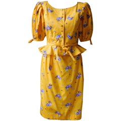 Vintage  Ungaro  Yello Floral Print Peplum Waist Skirt and Top Ensemble 