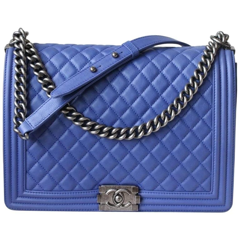 Chanel Boy Blue Large Flap Quilted Grained Calfskin Bag For Sale at 1stdibs
