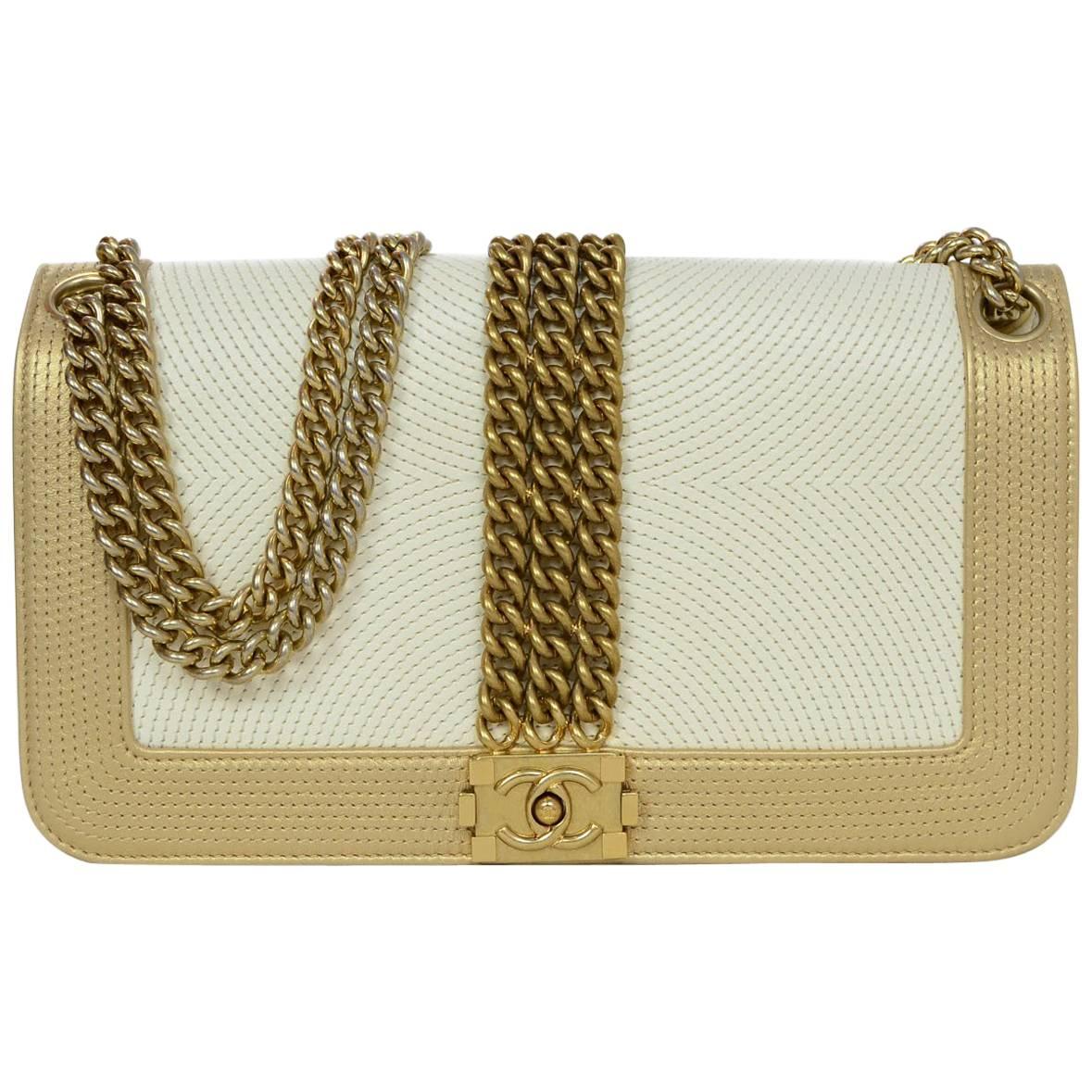 Chanel Cream and Gold Quilted Leather Rock Boy Flap Bag, 2013 