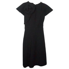 Valentino Black Short Sleeve Dress w/ Rose Detail - 8