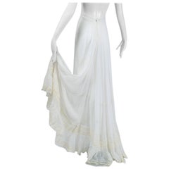 Victorian White Batiste Bustle Petticoat Wedding Skirt with Train - XS, 1890s