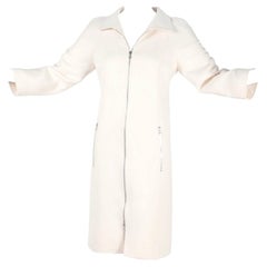 Courreges Coat in Winter White Ivory Wool and Zip Front and Pockets