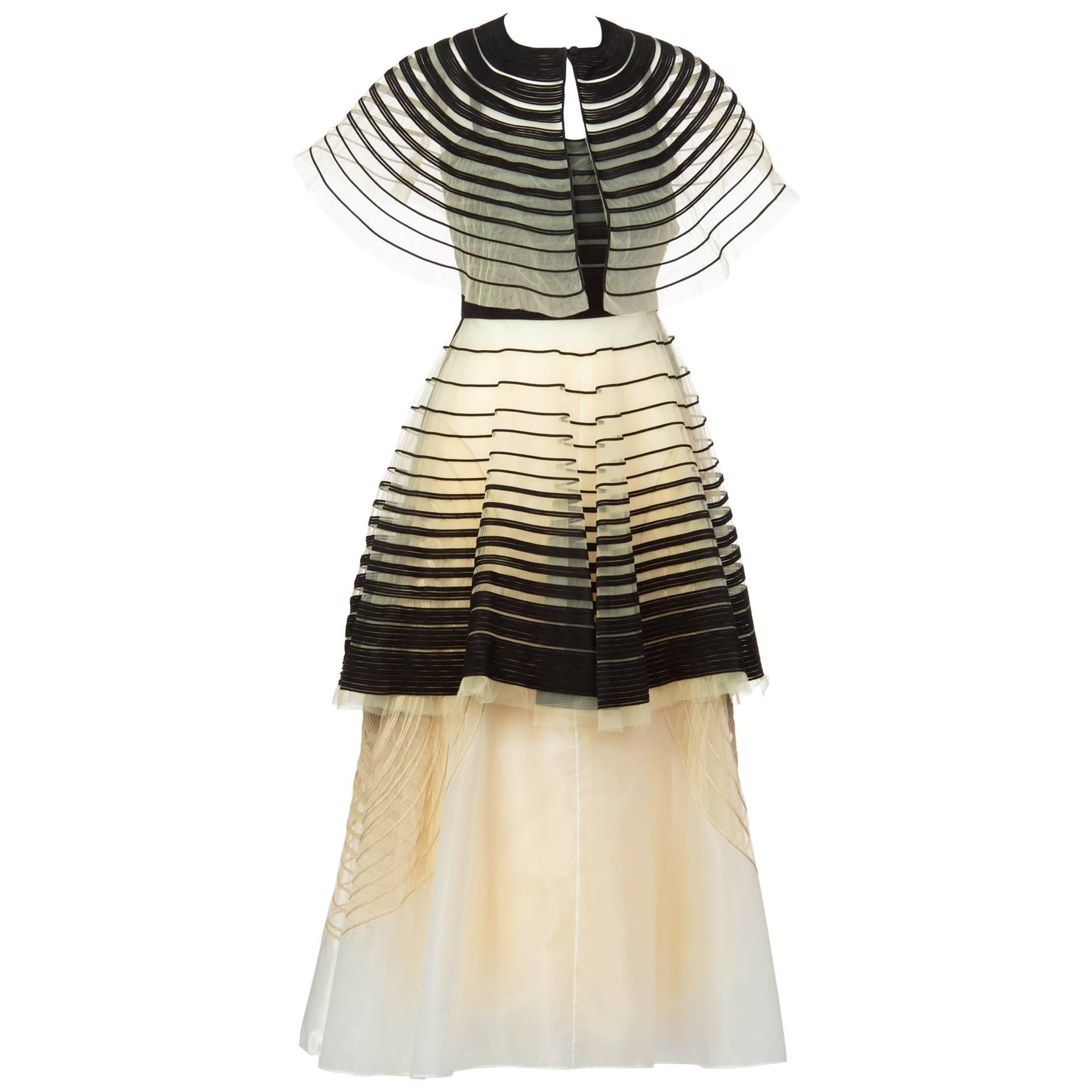 Fendi Runway Black Cut Out Suede Three Piece Dress Cape Skirt Set, 2008 