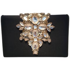 Oscar De La Renta Black Embellished Silk Evening Bag