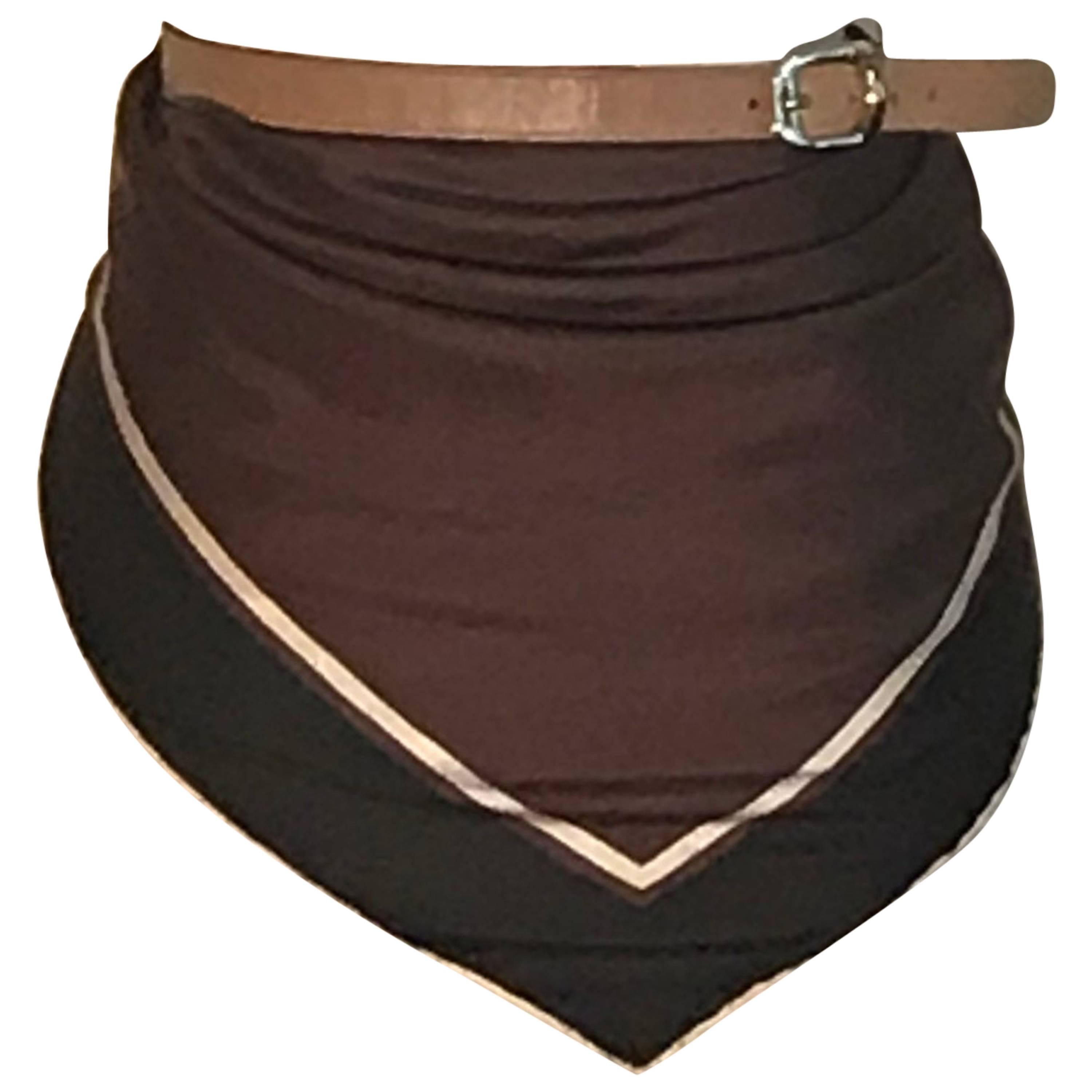 Gucci Silk and Leather Brown All in One Scarf Top Belt 