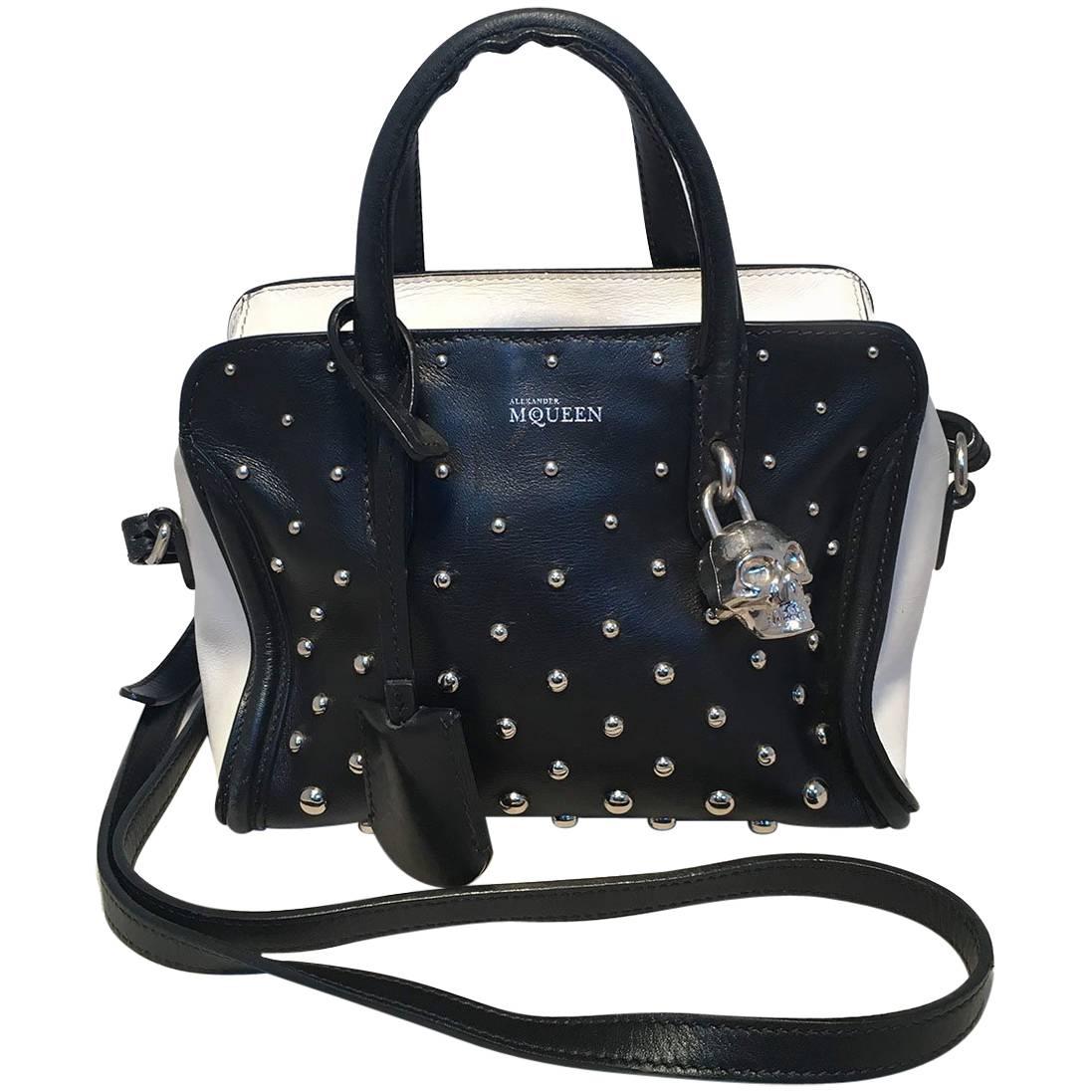 Alexander McQueen Mini Studded Padlock Zip Around Black and White Tote Bag 