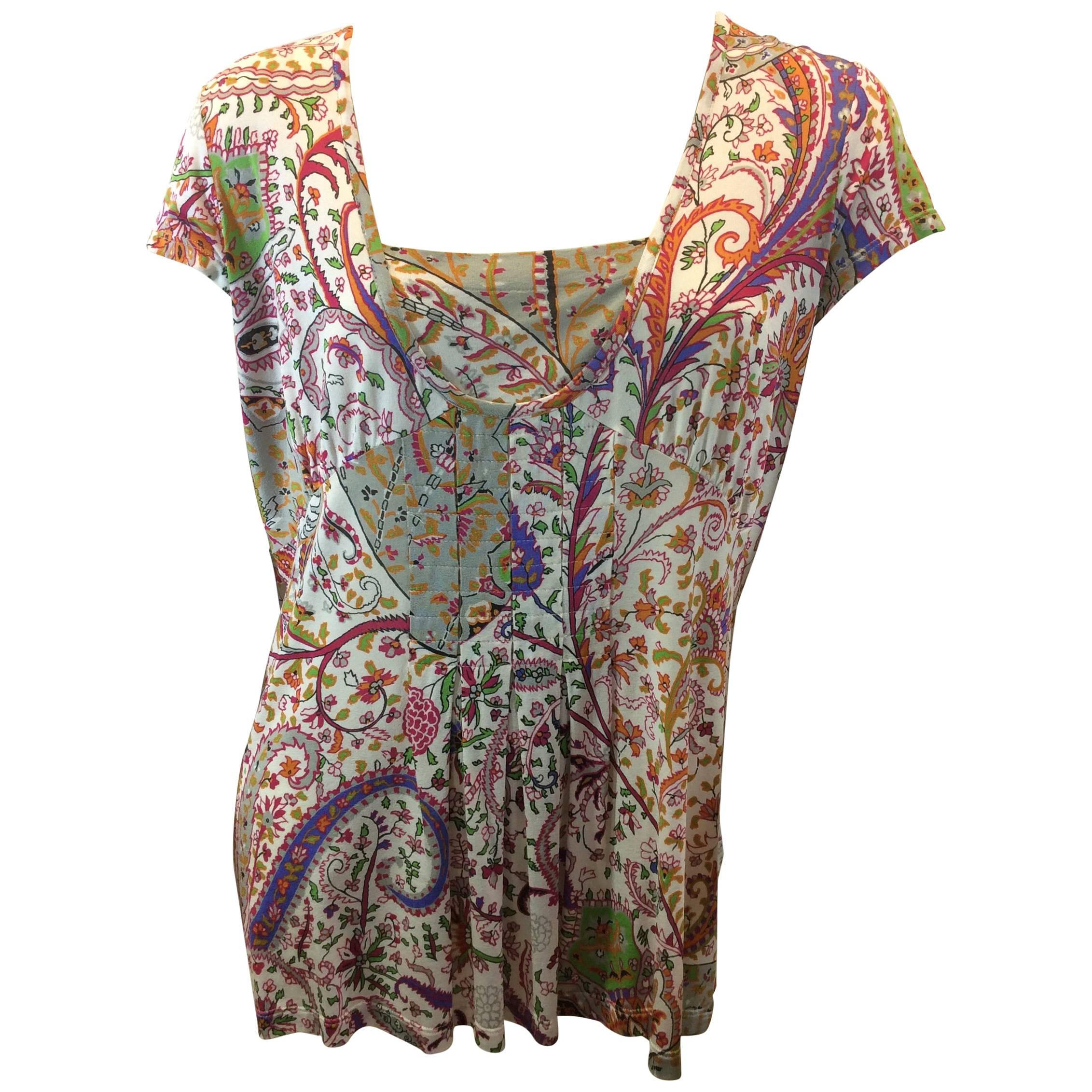Etro Floral Print Pleated Blouse For Sale