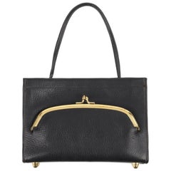 COACH c.1967 BONNIE CASHIN Black Pebbled Leather Kiss Lock Mini Tote Bag Purse