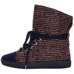 Chanel Red & Blue Tweed Cap-Toe Sneaker Boots Sz 38