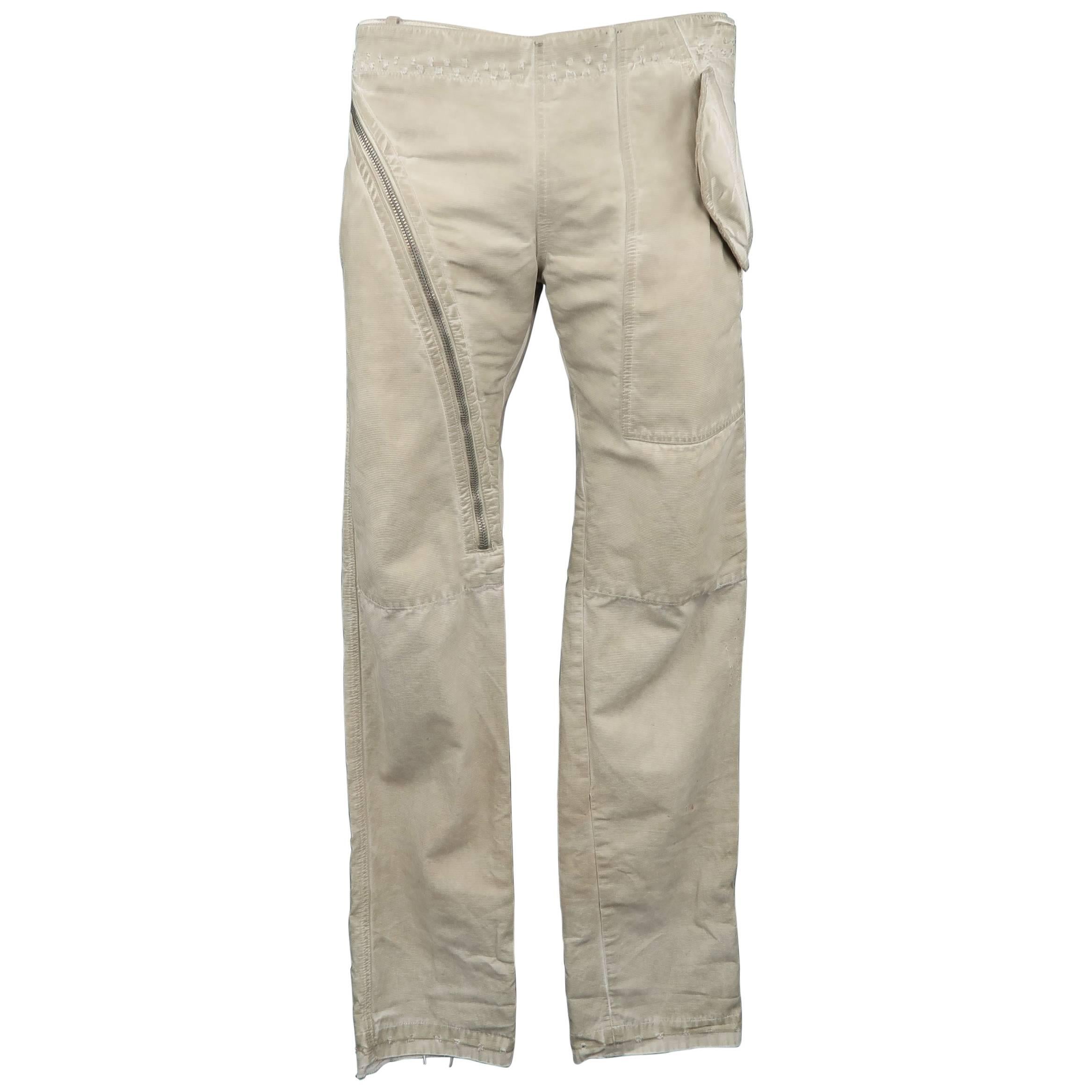 DRKSHDW Men's Beige Dirty Wash Distressed Cotton Zip Panel Pants