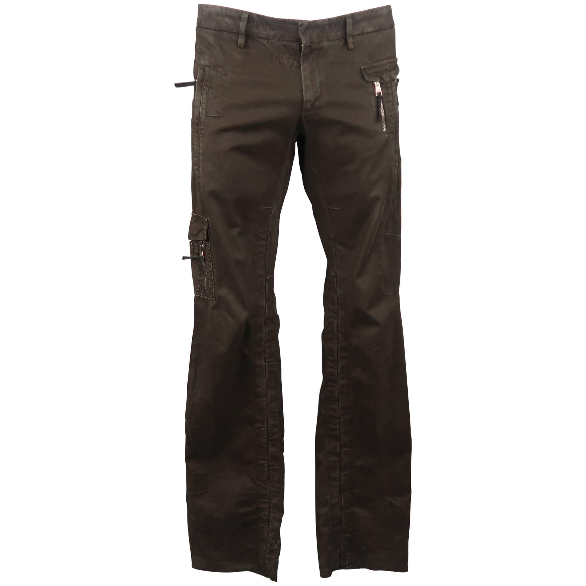 Neil Barrett Men's Brown Cotton Zip Pocket Casual Pants