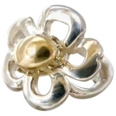 Vintage Hermes 925 silver and 18k gold flower design ring. With original case.