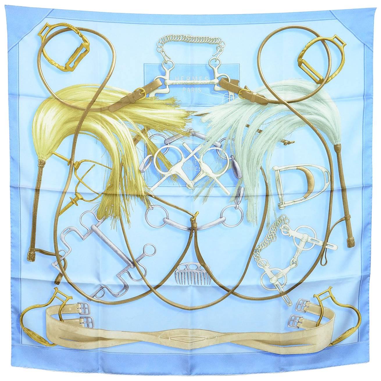Hermes Blue Projects Carres Silk 90cm Scarf with Box