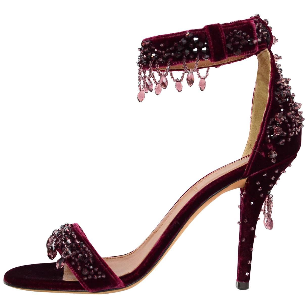 Givenchy Burgundy Velvet Beaded Infinity Sandals Sz 39 NEW