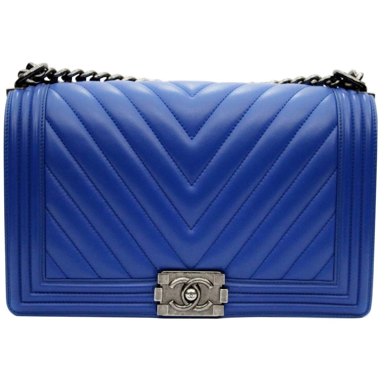 Chanel Electric Blue Leather Boy Bag