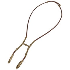 Hermès Gold Brown Rare Plated Bamboo H Scarf Clip Necklace