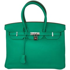 Hermes Menthe Clemence Leather Birkin 35 Bag