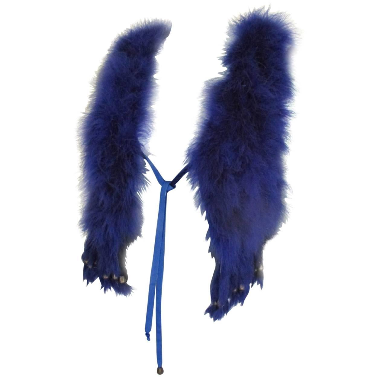 Royal Blue Marabou Sleeveless Fringed Vest For Sale