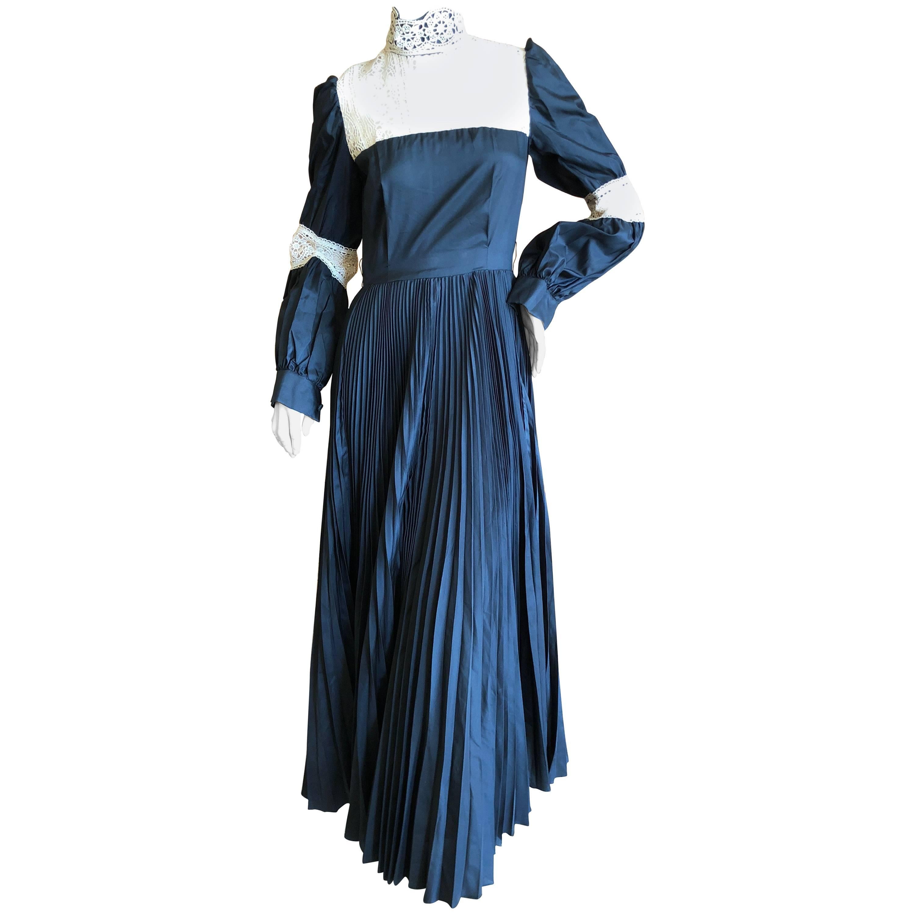 Cardinali Black Taffeta Lace Trimmed Peasant Prairie Dress, Fall 1972 For Sale