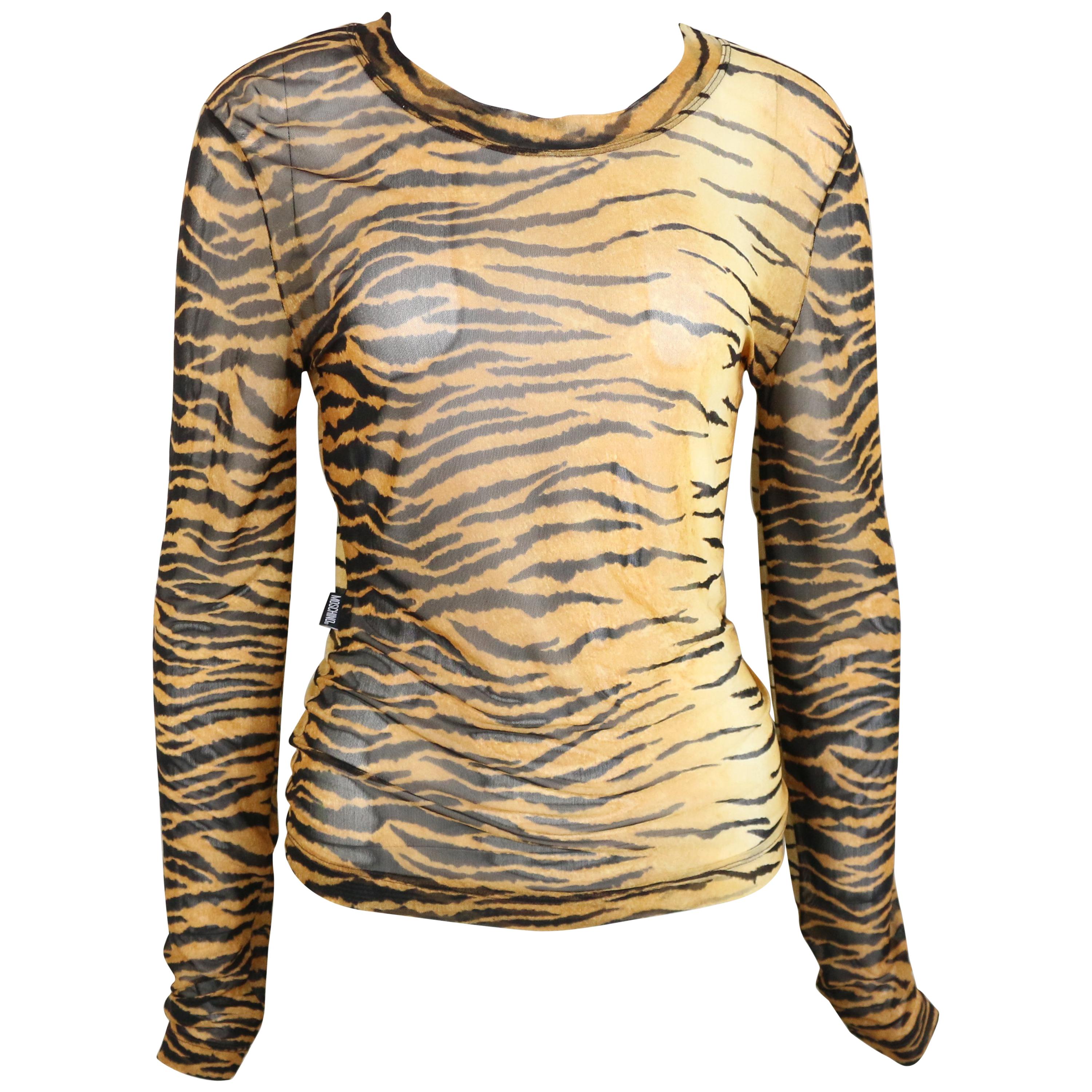 Moschino Jeans Leopard Pattern Nylon See-Through Long Sleeves Top