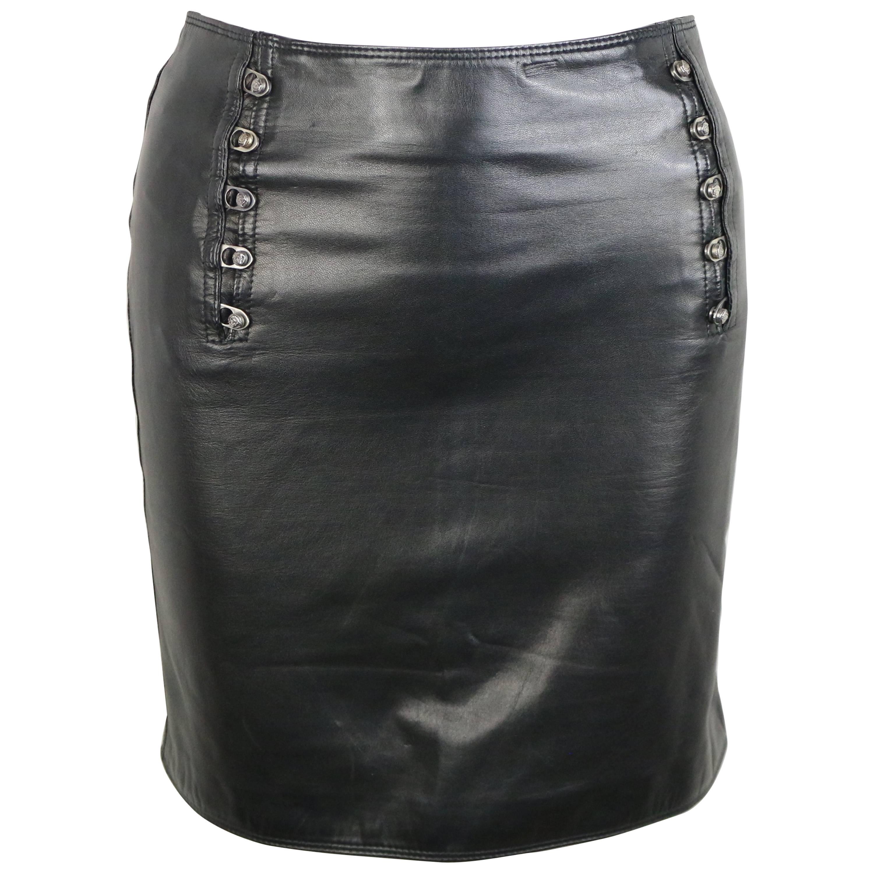 Gianni Versace Black Lambskin Leather "Medusa" Pencil Skirt For Sale