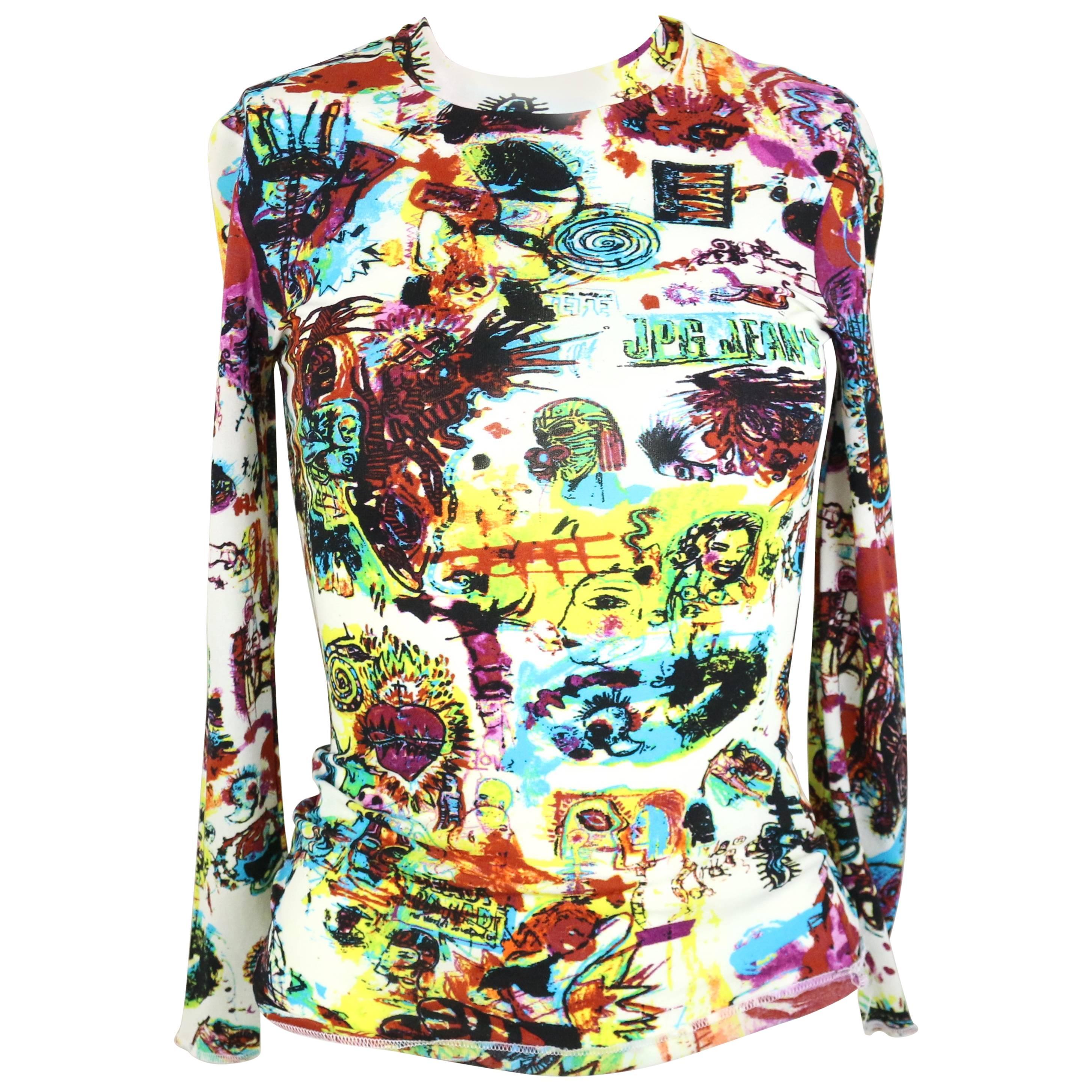 Jean Paul Gaultier Jeans Colourful Print White Long Sleeves T-Shirt