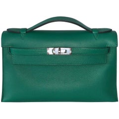 Hermes Vert Vertigo Evercolor Palladium Hardware Kelly Mini Pochette Bag