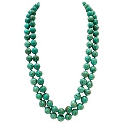 20th Century Natural Polished Turquoise Bead Opera Length Necklace