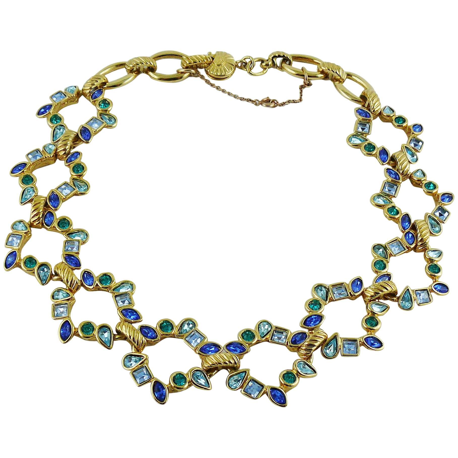 Yves Saint Laurent YSL Vintage Blue Shade Necklace