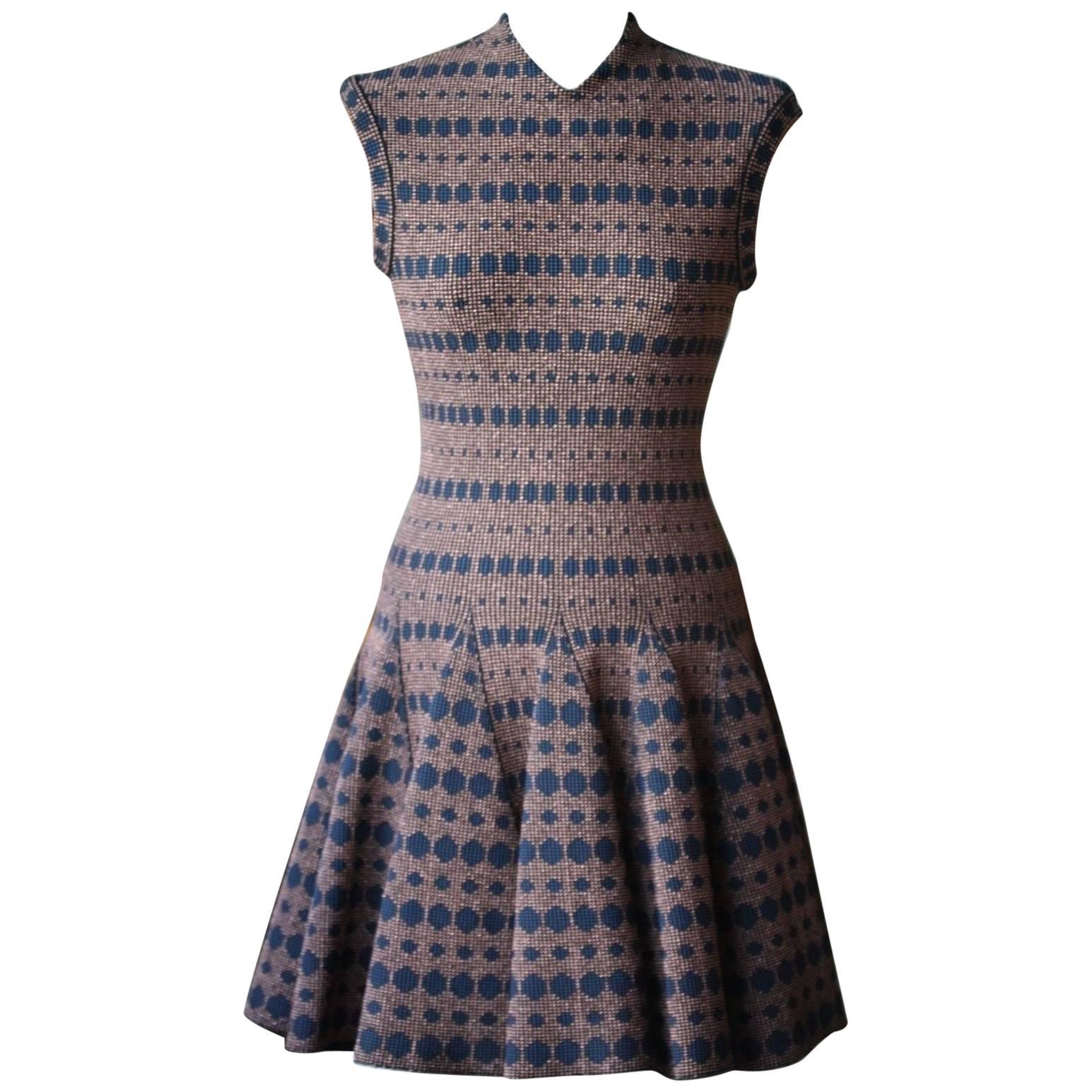 Azzedine Alaia Bronze and Navy Dotted Dress