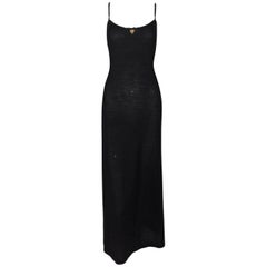 1990's D&G by Dolce & Gabbana Long Sheer Black Dress Gown w Mary Charm