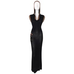 2000's Jean Paul Gaultier Sheer Black Embroidered Hooded Long Dress Gown