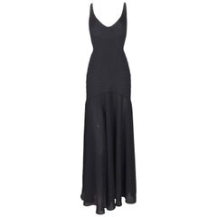 1990's Ritmo Di La Perla 1920's Flapper Style Pin-Up Plunging Black Gown Dress