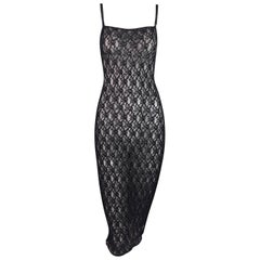 1990's Dolce & Gabbana Embroidered Fishnet Mesh Wiggle Pin-Up Dress