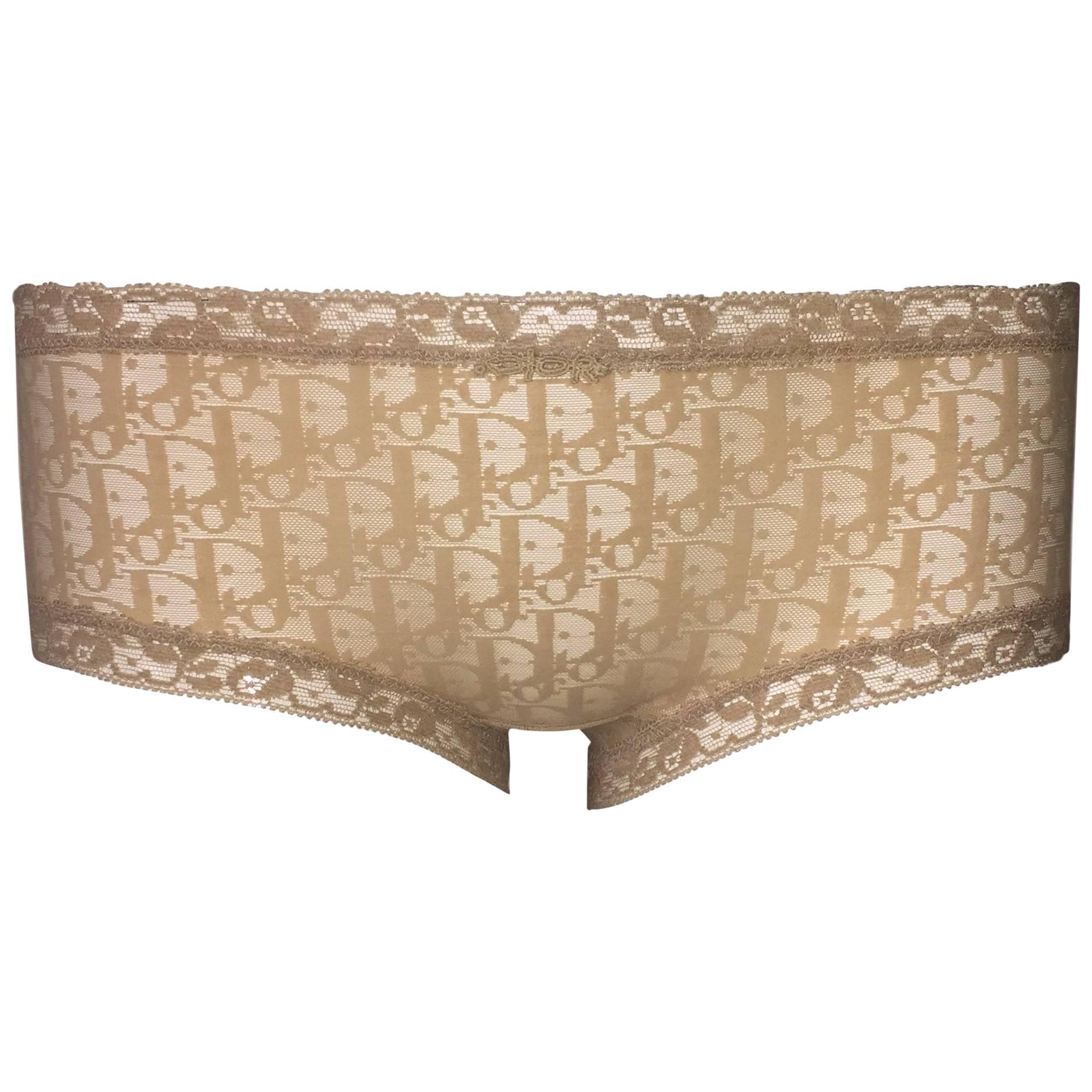 NWT 1990's Christian Dior Nude Mesh Monogram Lace Low Rise Panties